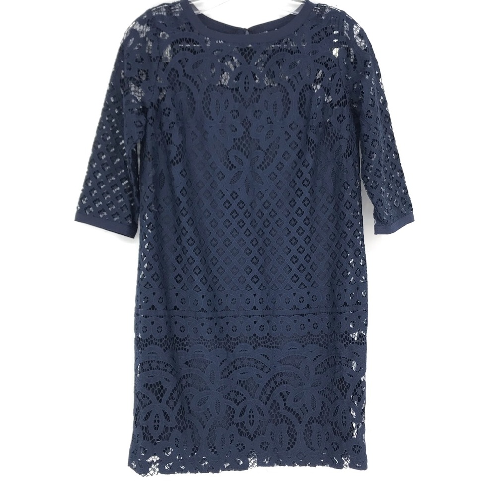 LOFT Shift Dress Lace Navy Blue 3/4 Sleeves